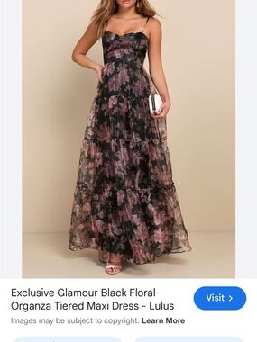 Lulus Black Floral Organza Tiered Maxi Dress